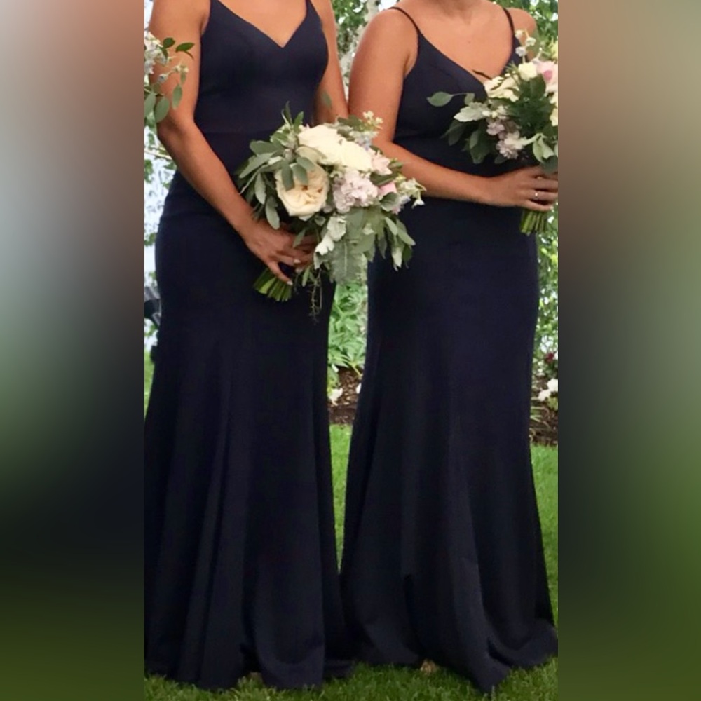Kleinfeld Bridal Blue (Ink) V-Neck Sleeveless Gown Bridesmaid or Wedding Guest